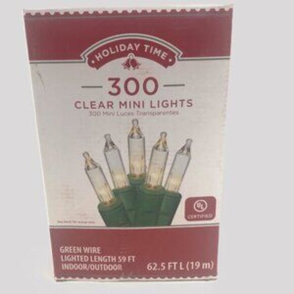 Holiday Time Clear 300 Mini Clear Lights Green Wire and 62.5 ft New in Box - Picture 2 of 9